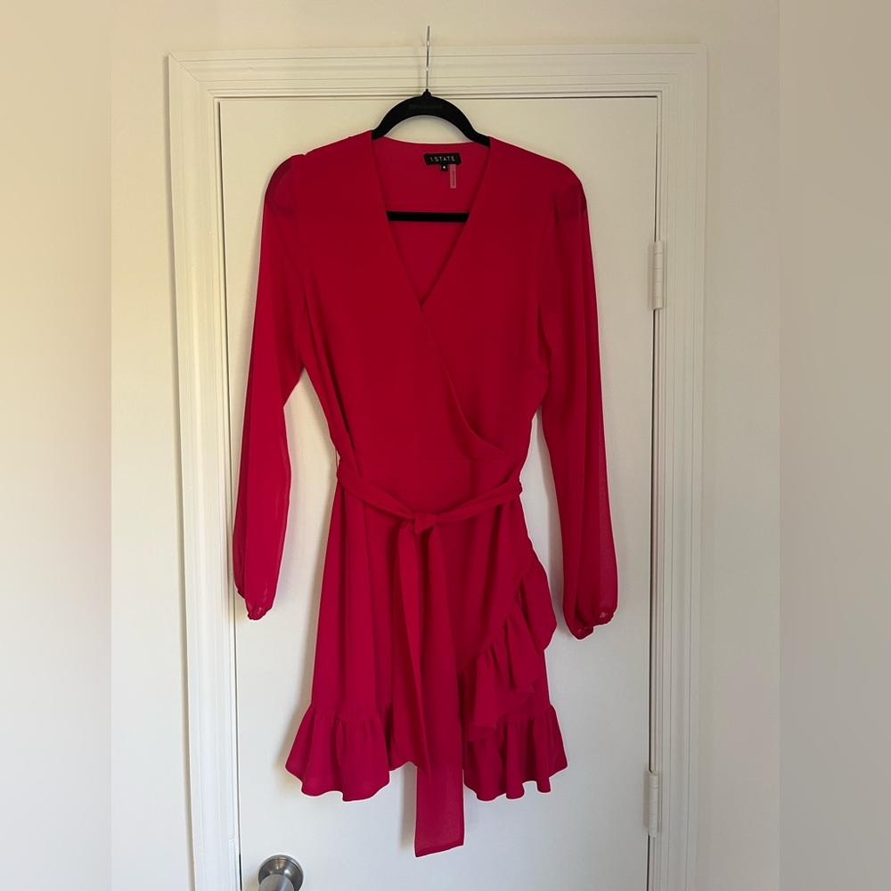 Hot Pink Wrap Dress with Ruffle